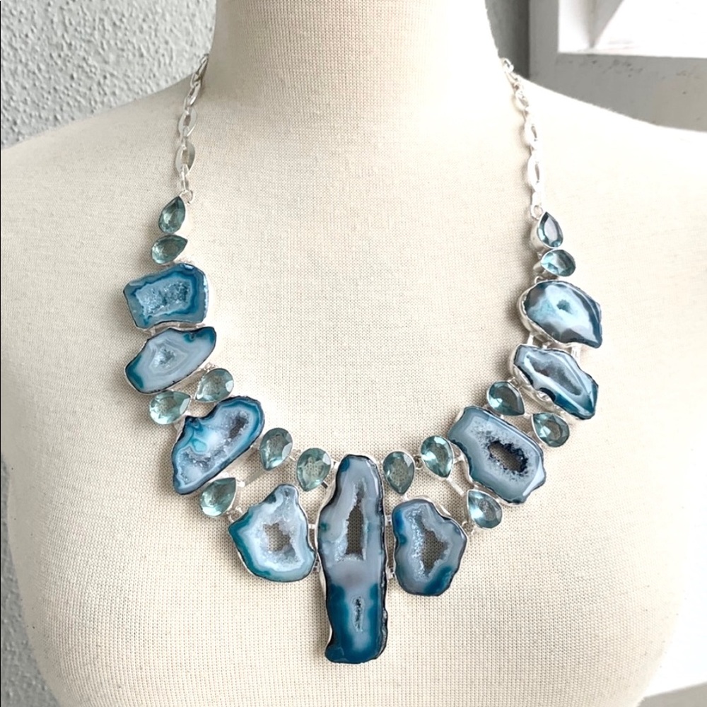 Blue Botswana Agate Blue Topaz Sterling Necklace